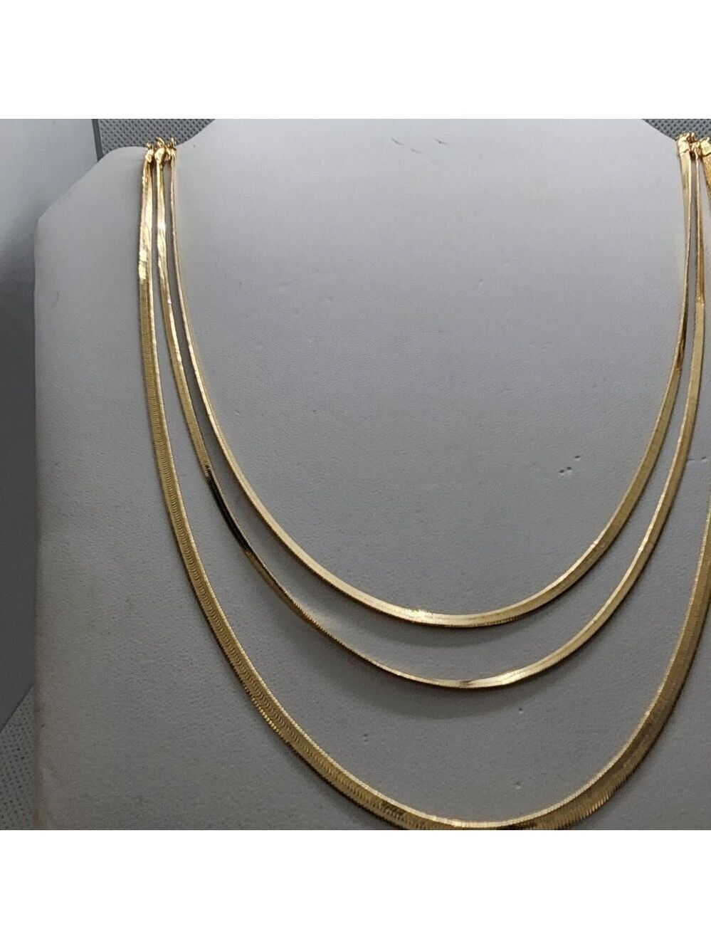 Brand New Brazilian 18k Gold Filled 3pcs Herring Bone Necklace
